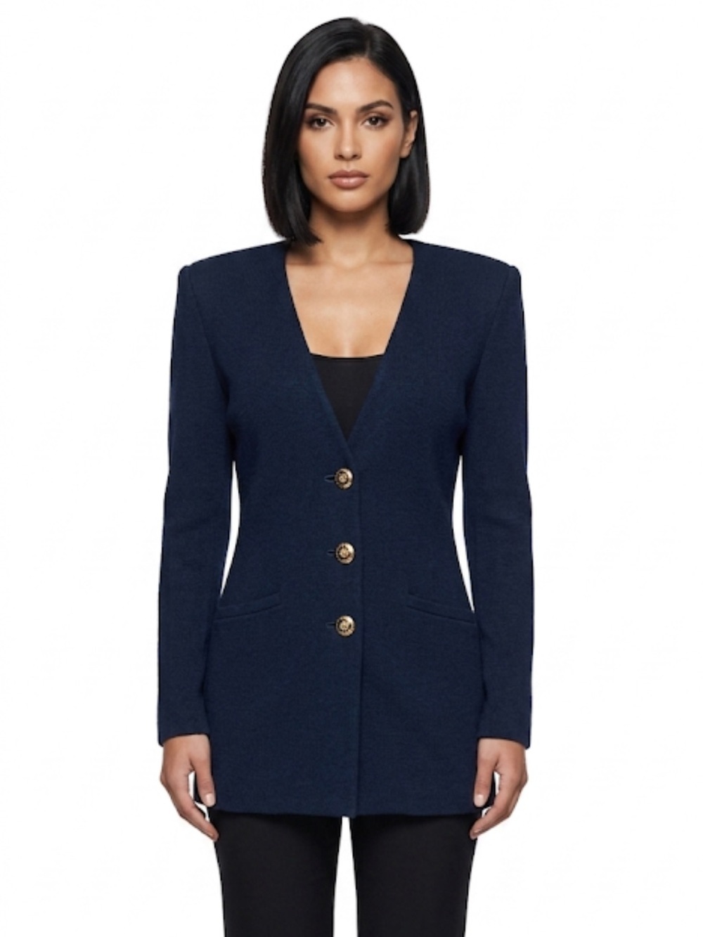 St.John by Marie gray Navy Blazer with Gold Buttons
